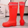 Botas de lluvia de moda engrosadas para mujer con puños elásticos, antideslizantes, de caña alta, talla de adulto, adecuadas para uso en la cocina, cálidas e impermeables