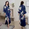 Roupão Feminino Estampado Plus Size de Verão, Roupão de Banho de Cetim Imitação de Seda de Luxo, Roupa de Casa Feminina