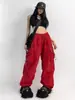 Monos con cordón de estilo americano para mujer, pantalones rectos holgados de cintura alta a la moda, pantalones casuales de pierna ancha con lazo en el tobillo