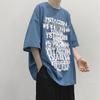 Camiseta de Manga Corta Diablo para Hombre Marca de Moda Ins Holgada Cuello Redondo Verano Estilo Hong Kong Hip-hop Estampado Top de Media Manga BF Guapo