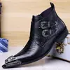 Botas de Cuero Altas con Cremallera Lateral y Doble Hebilla Transfronterizas, Empeine con Relieve de Cocodrilo, Punta Metálica, Dropshipping
