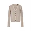 [PedidoBc] Cardigã de Tricô Gola V Damasco para Mulheres, Novo Casaco Suéter Outer Outono e Inverno, Top Elegante com Efeito Emagrecedor
