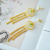 Set Vintage Gongyan de Plata 925 con Jade Hetian Fuyi Ruyi Continuo Cierre Ruyi Pendientes con Borla HTYE0014