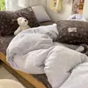 Floresta Monet~Estampa de Bolinhas Florais Leite Fleece Conjunto de Quatro Peças Doce Estilo Coreano Outono/Inverno Lençol de Elástico Quente Capa de Edredom Conjunto de Três Peças