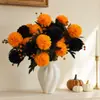 Ramos de crisantemos artificiales negros y naranjas para Halloween transfronterizos, decoraciones de mesa para el hogar del Día de Muertos, decoración de escenas de fiesta, flores artificiales