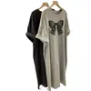 Verão Feminino Garota Cheinha Plus Size Casual Roupa Externa Fina Manga Curta Estampada Vestido Preguiçoso Comprimento Médio Solto Emagrecimento Tendência Quadril