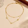 Modelo Más Vendido Transfronterizo: Collar Doble Capa con Colgante de Número Romano Incrustado de Diamantes, Collar con Colgante Redondo en Capas de Acero Inoxidable Chapado en Oro