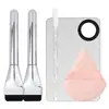 Set de Paleta de 4 Piezas Set de Paleta de Acero Inoxidable Esponja de Cojín de Aire Limpieza Fácil Mascarilla Facial Pincel de Maquillaje Herramientas de Belleza