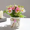 Bonsái de Crisantemo Artificial, Flores Falsas para Decoración del Hogar, Adornos de Mesa para Interiores, Accesorios para Fotografía, Planta Verde Artificial en Maceta