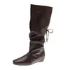 Otoño Invierno 2026 Nuevas Botas Largas Apiladas para Mujer Botas Altas Plisadas de Punta Cuadrada Retro Tacón Delgado Botas de Montar Adelgazantes Temperamento
