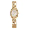 Reloj de Pulsera para Mujer de Cuarzo Ovalado con Incrustaciones de Diamantes en Tono Dorado, Pulsera de Metal con Incrustaciones de Rombos, Reloj de Pulsera de Moda