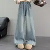Calças de Lã Forradas para Meninas Grandes 2026 Primavera Outono Novo Estilo Retrô Infantil Aconchegantes Slim-Fit Wide-Leg Calças Jeans Casuais