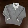 Suéter de estilo retro "old money" marroquí, de punto trenzado, de punto falso de dos piezas con solapa para hombre, corte holgado, ambiente de alta gama