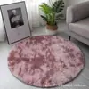 Alfombra Redonda Teñida con Lazo Transfronteriza de Seda y Lana de Color Sólido, Felpudo Redondo de Peluche Largo, Cojín para Silla de Cesta Colgante, Alfombra de Mesita de Noche para Dormitorio Venta al por Mayor