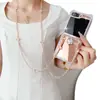 Funda para Teléfono Móvil Plegable tipo Espejo Samsung Zflip6 Zflip7 con Cadena Cruzada Camelia Strass Espejo Funda Protectora para Mujeres