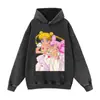 Suéter Roto Otoño e Invierno Chica Estampado de Cómic Nuevo Calle Americana Cuello Redondo Sudadera Vintage Flor de Cómic Japonés