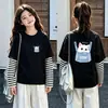 Camiseta de rayas de manga larga de moda para niñas, nueva colección primavera/otoño, top casual de algodón estampado para niñas pequeñas y mayores