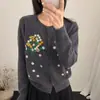 Elegante cárdigan de punto redondo bordado floral para mujer, nueva colección otoño 2026, chaqueta suéter de pelo de mapache
