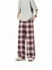 Calça Casual Xadrez Retro Americana Masculina Reta Solta Cintura Alta Perna Larga Primavera Outono Nova Versátil Comprimento Total Calça Longa Xadrez