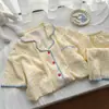 Pijama de Encaje de Concha de Alto Gama a Cuadros Amarillos para Mujer Verano Manga Corta con Pantalones Cortos Conjunto Ropa para Dormitorio Estudiantil y Hogar