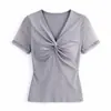 Yidi Exportado a Singapur Camiseta de Malla de Manga Corta Ajustada con Cuello en V Verano Ins Nuevo Estilo Coreano Elegante Ropa para Mujer