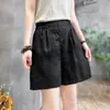 Novos Shorts de Perna Larga de Verão, Calças Soltas Versáteis Casuais com Decoração de Botão Estilosa e Cintura Elástica em Algodão e Linho
