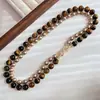 Estilo Maillard retro natural ojo de tigre cristal artificial perla múltiples métodos de uso cadena de suéter desmontable collar