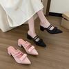 Zapatos de Verano de Tacón Alto Estilo Francés Nuevo Temperamento 2025 Chanclas con Lazo Punta Cerrada Estilo Hada para Mujer