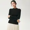 Suéter feminino de malha fina 18 agulhas 100% lã Yangzi, gola semi-alta, caimento justo, sem costura, lavável à máquina