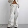 Pantalones de Pierna Ancha Versátiles Simples Estilo Europeo y Americano Ropa de Trabajo Cintura Elástica Cordón Algodón Puro Casual Largos Venta al por Mayor