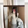 Blusa de tricô gola V manga longa estilo coreano para mulheres, suéter de base slim fit para primavera e outono, top moderno que afina a cintura