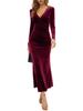 Elegante Vestido Largo de Terciopelo con Cuello en V y Mangas Largas Estilo Europeo y Americano para Mujer en Otoño Ajustado Adelgazante Sirena Largo