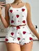 Ropa de Casa Femenina de Venta Caliente Transfronteriza Europea y Americana en Aliexpress Conjunto de Pijama Sexy con Estampado de Corazones