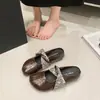 Sandalias Muller de un paso para mujer Ropa de exterior 2026 Nuevo Plata Francesa Aumento de altura interior Suela Gruesa Punta Cerrada Medias Pantuflas