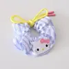 Scrunchie Gato Kt Coreano com Laço Prendedor de Cabelo Anel Grande Listrado Azul Refrescante para Coque