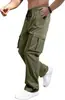 Pantalones de trabajo rectos informales de moda estilo americano con múltiples bolsillos y cordón para hombre, venta al por mayor y dropshipping disponibles