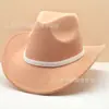 Sombrero de Lana de Mezclilla Nuevo Transfronterizo Sombrero Vaquero Occidental de Piel con Diamantes Sombrero Jazz para Pareja de Hombres y Mujeres Cuatro Filas de Perlas