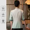 Nueva Uniforme de Trabajo de Etiqueta de Bienvenida para Hotel Estilo Chino para Mujer, Uniforme de Verano para Mesero de Recepción de Banquetes de Catering de Restaurante de Alta Gama, Casa de Té