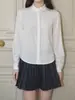 Camisa Francesa de Cuello Superpuesto/Camisa de Manga Larga con Cuello de Muñeca de Acetato de Tencel Top de Manga de Linterna para Mujer