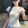 Camiseta básica de manga corta para mujer, cuello redondo, hombros normales, color liso, nuevo estilo primavera-verano 2026, top sencillo, corte ajustado, versátil