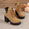 Botas Cortas de Moda Versátiles Estilo Británico con Tacón Grueso Talla Grande para Mujer, Cordones Frontales, Suela Gruesa, Novedad Otoño/Invierno 2026