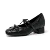 Zapatos de Mujer con Tacón Grueso de Correa Única y Lazo Aumentadores de Altura de 7 cm 2026 Nuevo Estilo Dulce Zapatos Mary Jane Acolchados con Punta Cuadrada