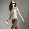 Conjunto Deportivo de Yoga para Mujer de Dos Piezas Ajustado Chaqueta de Cuello Alto Pantalones de Yoga de Cintura Alta Bloque de Color Alta Elasticidad Sensación Nude