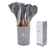 Juego de Utensilios de Cocina de Silicona, Juego de 12 Piezas de Utensilios de Cocina de Silicona Antiadherentes Resistentes al Calor, Libres de BPA, Juego de Cocina para Remover Espátula Volteador Cuchara Pinzas Batidor