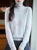Suéter de Lã Puro Feminino para Outono e Inverno com Agulha Cinco Fios e Gola de Pelo, Tricô Básico Solto com Mangas Longas Versáteis