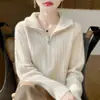 2026 Nuevo Top de Mujer con Cremallera Tejido de Canalé Color Sólido Otoño Invierno Punto de Solapa Suéter Holgado Ropa de Mujer Adelgazante