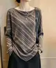 Camiseta de Rayas Melanoides para Mujer 2026 Otoño Temprano Nuevo Estilo Holgada Adelgazante Ropa Interior Superior de Capa Base Irregular