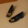 Zapatos de Mujer de Gama Alta con Hebilla de Metal, Tacón Medio, Tacón Grueso, Nuevo Estilo Primavera/Otoño, Charol Francés, Punta Cuadrada, Slip-on, Corte Bajo, Zapatos Individuales