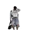 Camiseta de Manga Larga Estilo Americano Plata Jersey Unisex Bloques de Color Estampado de Letras Deporte Pareja Marca de Moda Cuello Redondo Superior