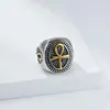 Anillo de Acero Inoxidable con Cruz Ankh Egipcia Antigua para Hombre, Personalizado, Retro Literario, Símbolo de Vida, Anillo de Acero Inoxidable